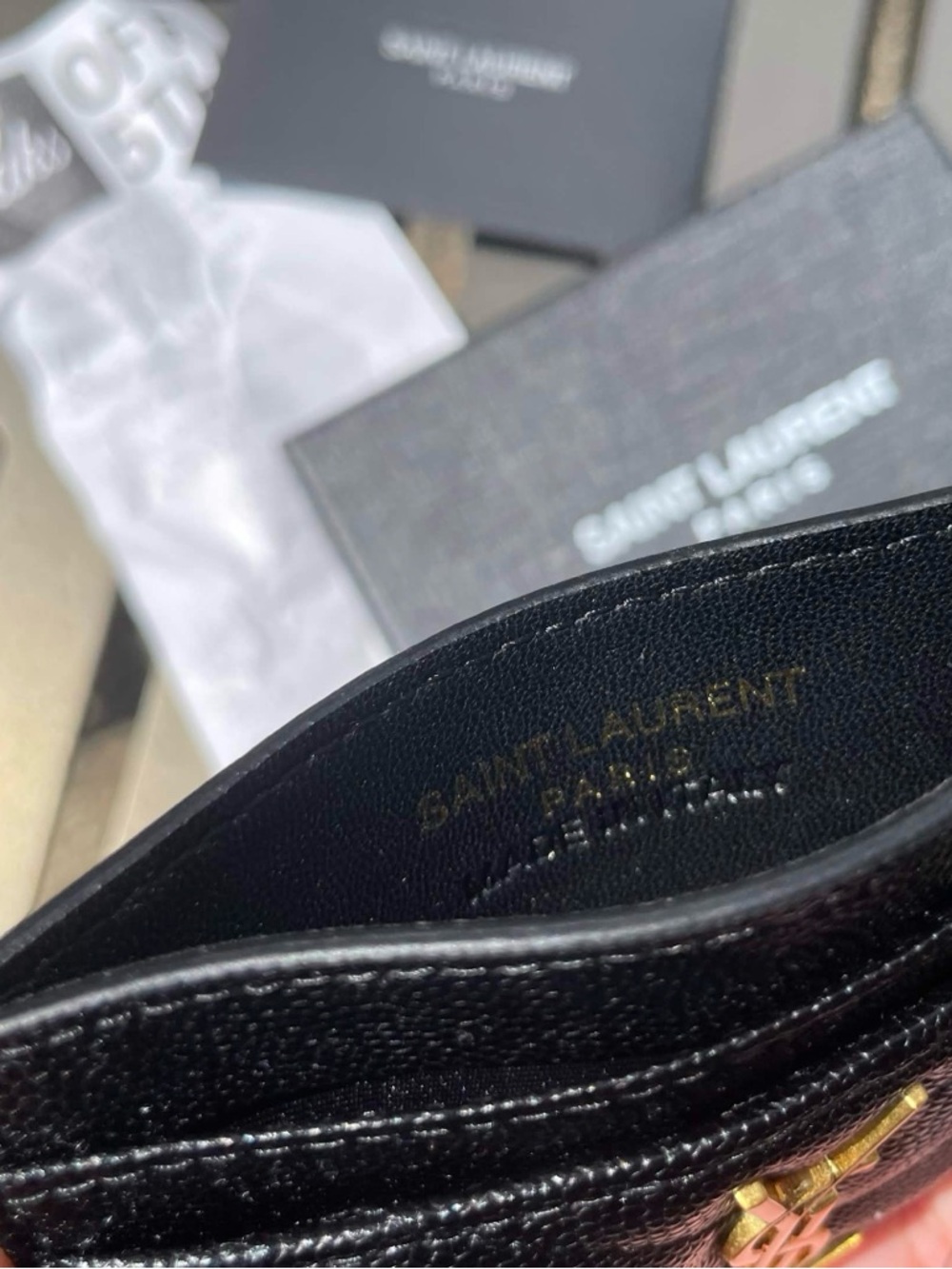 Saint Laurent Black Pebbled Card Holder with Gold YSL Emblem - Picture 3 of 5